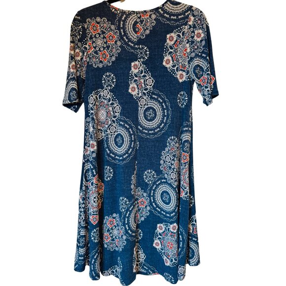 2/$25 SJS Medium Blue Bohemian Print A-Line Dress Medium Polyester/Spandex - Picture 5 of 11